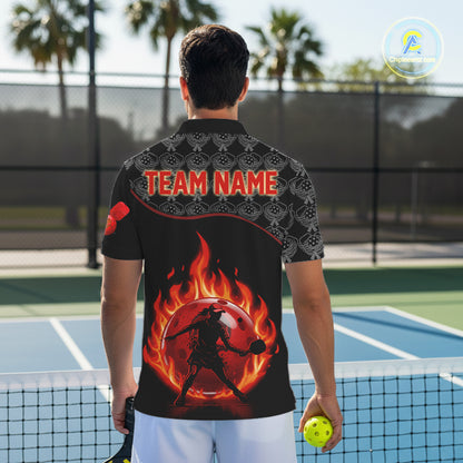 Custom Silhouette Human Red Flame Pickleball 3D Ball Jerseys Men Pickleball League Shirts NYN2165