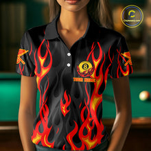 Load image into Gallery viewer, Fire Flame 8 Ball Pool Women Billiard Polo &amp; 1/4-Zip Attire Custom Red Billiard Shirt Designs NYN2412