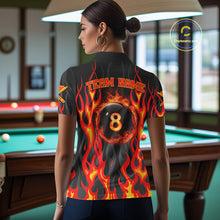 Load image into Gallery viewer, Fire Flame 8 Ball Pool Women Billiard Polo &amp; 1/4-Zip Attire Custom Red Billiard Shirt Designs NYN2412