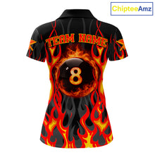 Load image into Gallery viewer, Fire Flame 8 Ball Pool Women Billiard Polo &amp; 1/4-Zip Attire Custom Red Billiard Shirt Designs NYN2412