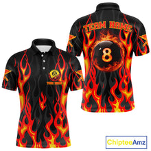 Load image into Gallery viewer, Fire Flame 8 Ball Pool Men Billiard Polo &amp; 1/4-Zip Attire Custom Red Billiard Shirt Designs NYN2412