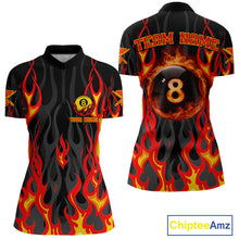 Load image into Gallery viewer, Fire Flame 8 Ball Pool Women Billiard Polo &amp; 1/4-Zip Attire Custom Red Billiard Shirt Designs NYN2412