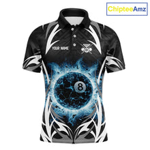 Load image into Gallery viewer, Lightning Blue 8 Ball Men Billiard Polo &amp; 1/4-Zip Jersey Custom Tribal Pool Billiard Shirt NYN2415