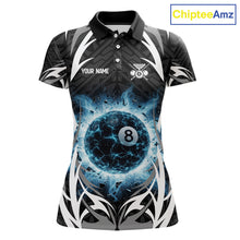 Load image into Gallery viewer, Lightning Blue 8 Ball Women Billiard Polo &amp; 1/4-Zip Jersey Custom Tribal Pool Billiard Shirt NYN2415