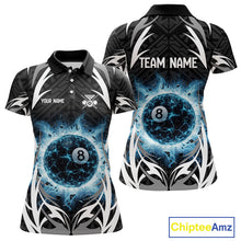 Load image into Gallery viewer, Lightning Blue 8 Ball Women Billiard Polo &amp; 1/4-Zip Jersey Custom Tribal Pool Billiard Shirt NYN2415