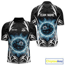 Load image into Gallery viewer, Lightning Blue 8 Ball Men Billiard Polo &amp; 1/4-Zip Jersey Custom Tribal Pool Billiard Shirt NYN2415