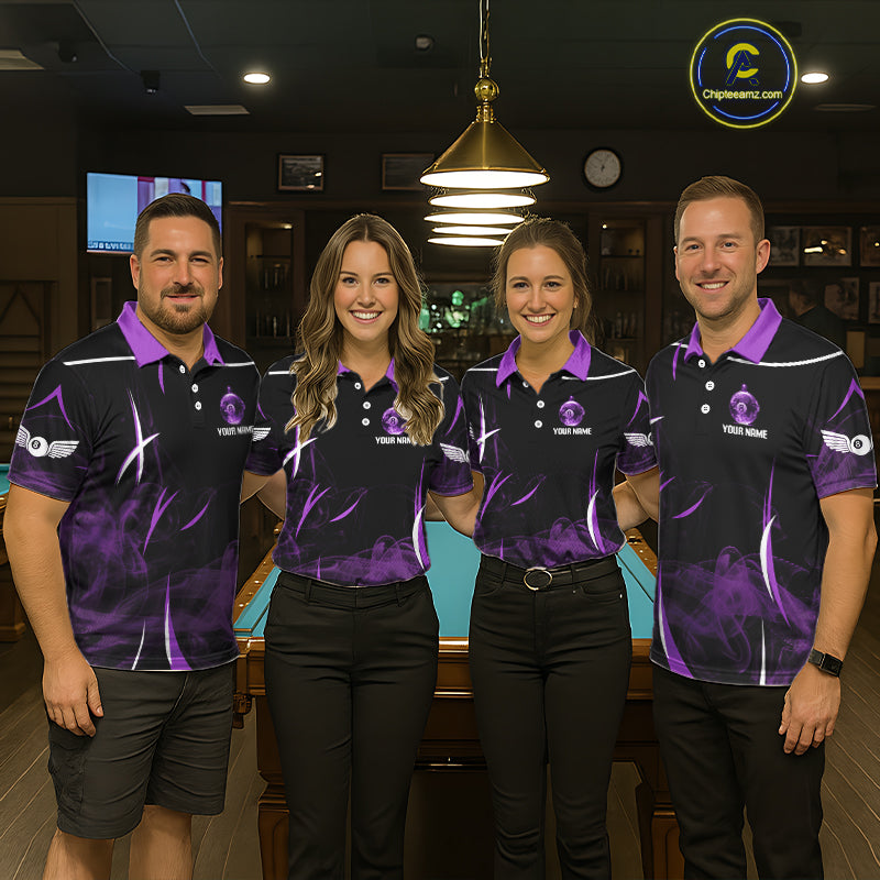 Purple Smokes Pool 8 Ball Men Billiard Polo & 1/4-Zip Shirt Personalized Balls Billiard Gifts NYN2416
