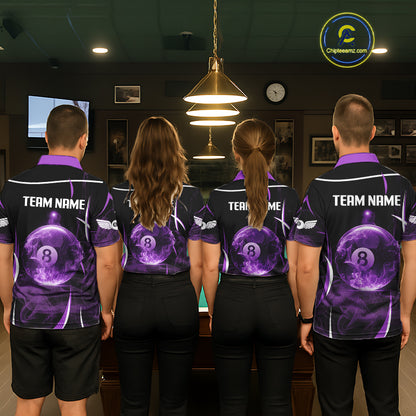 Purple Smokes Pool 8 Ball Men Billiard Polo & 1/4-Zip Shirt Personalized Balls Billiard Gifts NYN2416