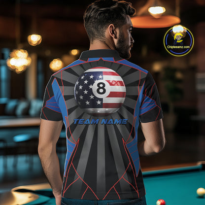 Custom US Flag 8 Ball Pool Team Shirt Personalized Men Billiard Polo & 1/4-Zip Attire Gifts NYN2417