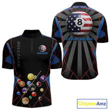 Load image into Gallery viewer, Custom US Flag 8 Ball Pool Team Shirt Personalized Men Billiard Polo &amp; 1/4-Zip Attire Gifts NYN2417