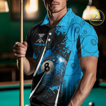 Load image into Gallery viewer, Blue Grunge 8 Ball Pool Team Shirt Personalized Men Billiard Polo &amp; 1/4-Zip Attire Gifts NYN2419