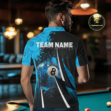 Load image into Gallery viewer, Blue Grunge 8 Ball Pool Team Shirt Personalized Men Billiard Polo &amp; 1/4-Zip Attire Gifts NYN2419
