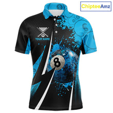 Load image into Gallery viewer, Blue Grunge 8 Ball Pool Team Shirt Personalized Men Billiard Polo &amp; 1/4-Zip Attire Gifts NYN2419