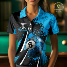 Load image into Gallery viewer, Blue Grunge 8 Ball Pool Team Shirt Personalized Women Billiard Polo &amp; 1/4-Zip Attire Gifts NYN2419