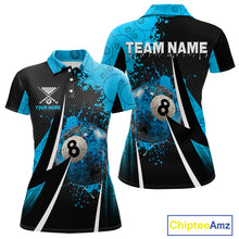 Load image into Gallery viewer, Blue Grunge 8 Ball Pool Team Shirt Personalized Women Billiard Polo &amp; 1/4-Zip Attire Gifts NYN2419