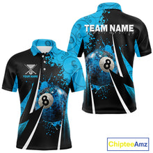 Load image into Gallery viewer, Blue Grunge 8 Ball Pool Team Shirt Personalized Men Billiard Polo &amp; 1/4-Zip Attire Gifts NYN2419