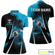 Load image into Gallery viewer, Blue Grunge 8 Ball Pool Team Shirt Personalized Women Billiard Polo &amp; 1/4-Zip Attire Gifts NYN2419