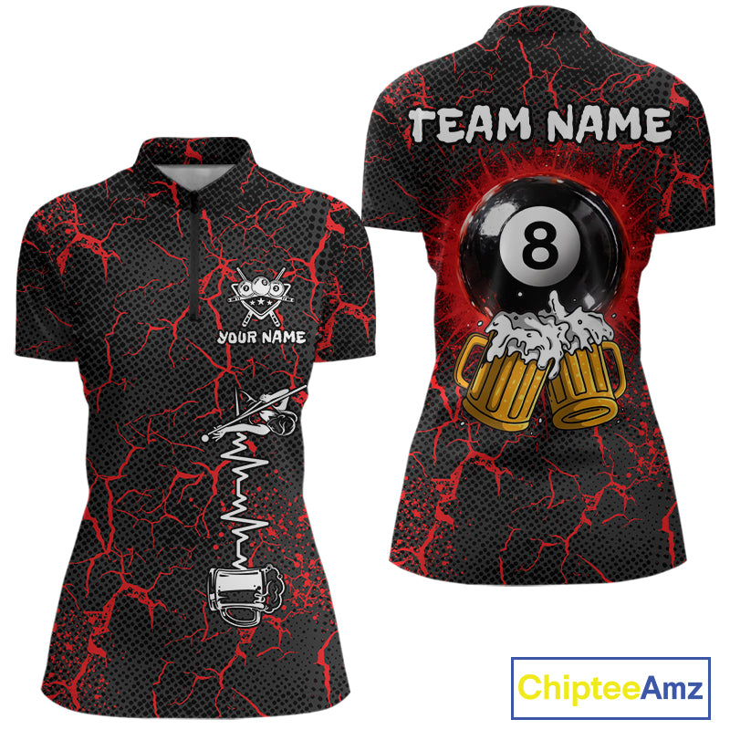 Funny Beer 8 Ball Pool Team Shirt Personalized Women Billiard Polo & 1/4-Zip Attire Gifts|Red NYN2420