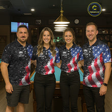 Load image into Gallery viewer, Debris US Flag 8 Ball Pool Polo &amp; 1/4-Zip Shirt For Men Personalized Balls Billiard Gifts NYN2422