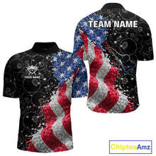 Load image into Gallery viewer, Debris US Flag 8 Ball Pool Polo &amp; 1/4-Zip Shirt For Men Personalized Balls Billiard Gifts NYN2422