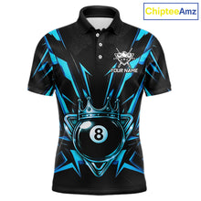 Load image into Gallery viewer, Black And Blue Crown 8 Ball Pool Polo &amp; 1/4-Zip Shirt For Men Personalized Ball Billiard Gifts NYN2424