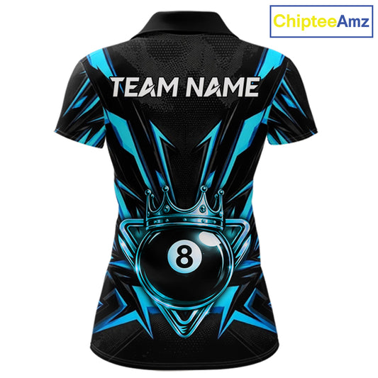 Black And Blue Crown 8 Ball Pool Polo & 1/4-Zip Shirt For Women Personalized Ball Billiard Gifts NYN2424