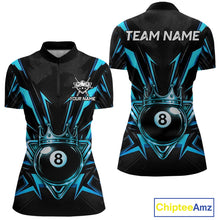 Load image into Gallery viewer, Black And Blue Crown 8 Ball Pool Polo &amp; 1/4-Zip Shirt For Women Personalized Ball Billiard Gifts NYN2424