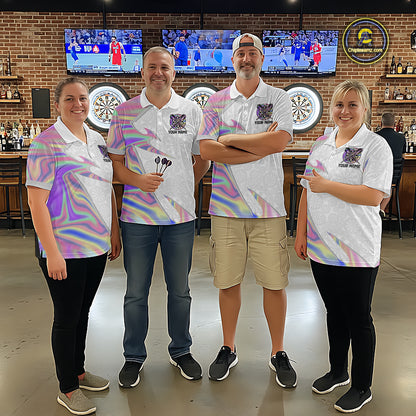 Personalized Pink Holographic Dartboard Pattern Men Darts Polo & 1/4-Zip Shirts Dart Team Jerseys NYN2811