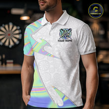 Load image into Gallery viewer, Personalized Green Blue Holographic Dartboard Pattern Men Darts Polo &amp; 1/4-Zip Shirts Dart Team Jerseys NYN2812