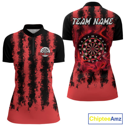 Red Flames Arround Dartboards Custom Dart Shirt For Women, Dart Team Jerseys NYN0236