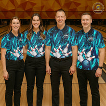 Load image into Gallery viewer, Strike Bowling Ball &amp; Pins Grunge Cyan Men Bowling Shirts Personalized Bowling Team Outfits NYN3189