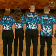 Load image into Gallery viewer, Strike Bowling Ball &amp; Pins Grunge Cyan Men Bowling Shirts Personalized Bowling Team Outfits NYN3189