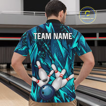 Load image into Gallery viewer, Strike Bowling Ball &amp; Pins Grunge Cyan Men Bowling Shirts Personalized Bowling Team Outfits NYN3189