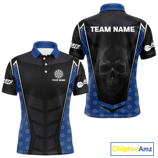White Fog Skull & Dartboard - Blue Darts Team Shirt For Men With Custom Name NYN0484