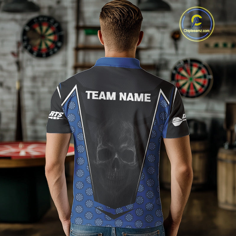 White Fog Skull & Dartboard - Blue Darts Team Shirt For Women With Custom Name NYN0484