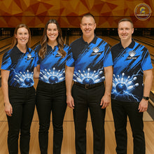 Load image into Gallery viewer, Womens Thunder Lightning Bowling Polo 1/4-Zip Shirts Custom Blue Stripes Team Bowling Jerseys NYN3455