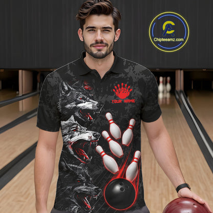 Custom Black And Red Thunder Bowling Team Shirts For Men Funny Wolfs Bowling Tournament Jerseys NYN4016