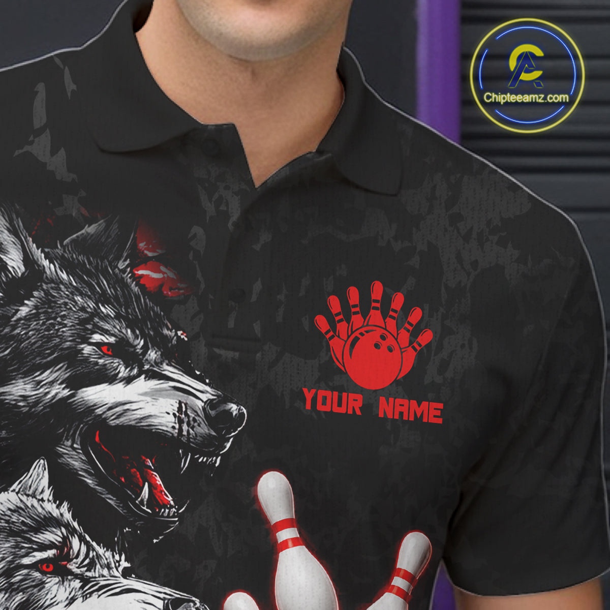 Custom Black And Red Thunder Bowling Team Shirts For Men Funny Wolfs Bowling Tournament Jerseys NYN4016