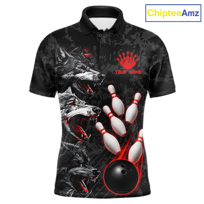 Custom Black And Red Thunder Bowling Team Shirts For Men Funny Wolfs Bowling Tournament Jerseys NYN4016
