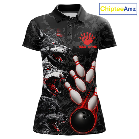 Custom Black And Red Thunder Bowling Team Shirts For Women Funny Wolfs Bowling Tournament Jerseys NYN4016