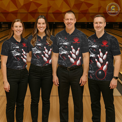 Custom Black And Red Thunder Bowling Team Shirts For Men Funny Wolfs Bowling Tournament Jerseys NYN4016