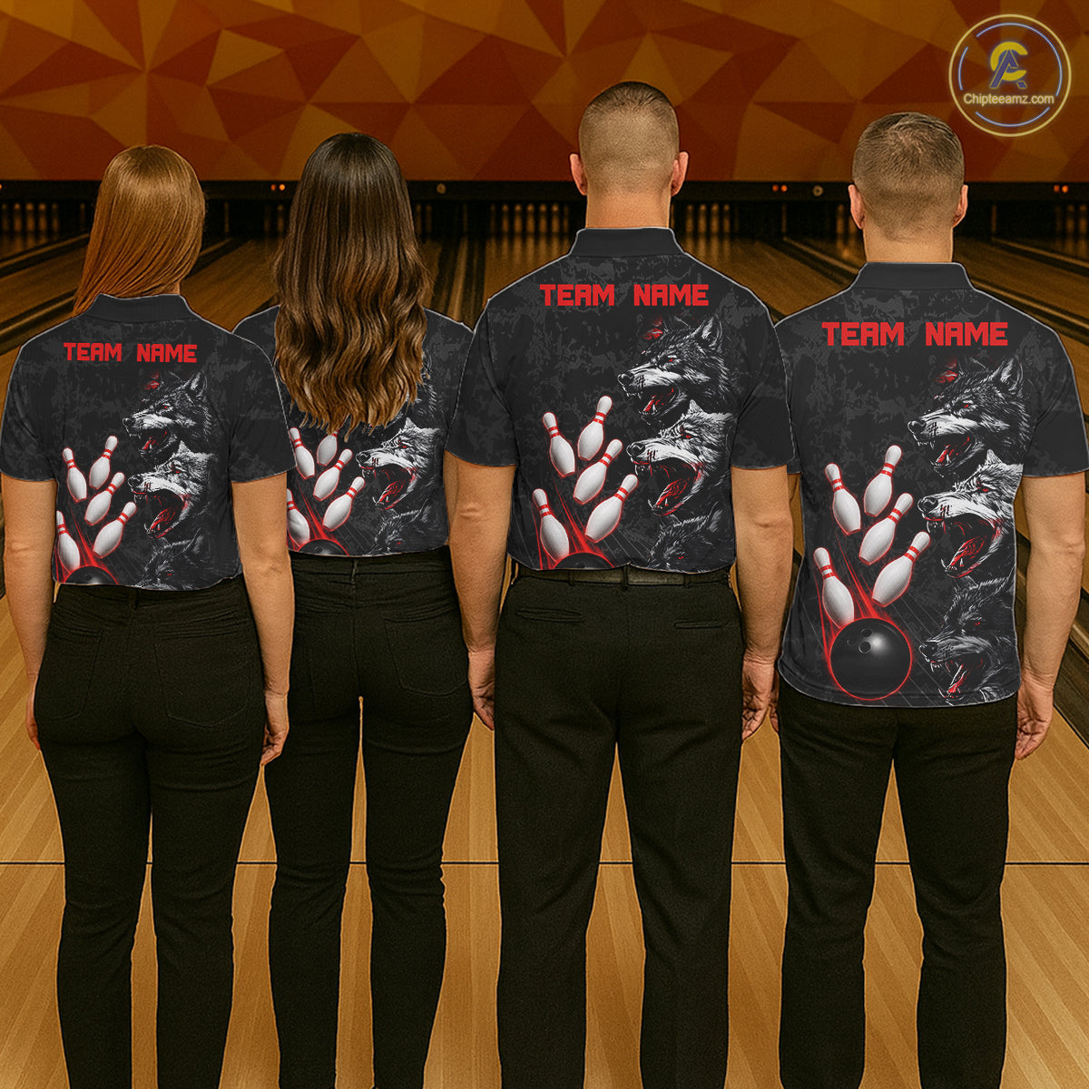 Custom Black And Red Thunder Bowling Team Shirts For Men Funny Wolfs Bowling Tournament Jerseys NYN4016