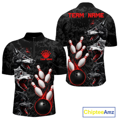 Custom Black And Red Thunder Bowling Team Shirts For Men Funny Wolfs Bowling Tournament Jerseys NYN4016