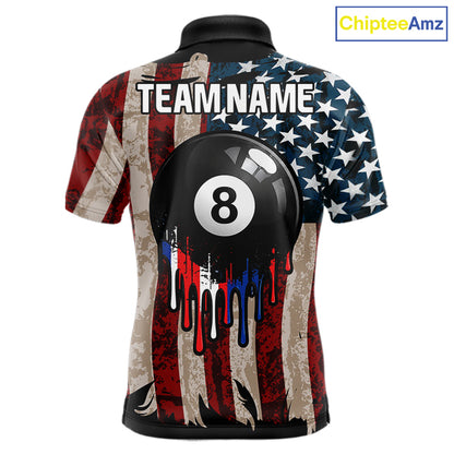American Flag Retro Mens Billiard Pool Shirt Custom 8 Ball Dripping Patriot Billiards Team Jerseys NYN4018