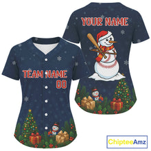 Load image into Gallery viewer, Custom Blue Snowman Christmas Baseball Shirt For Women Outfits Xmas Baseball Jerseys NYN1353