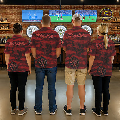 Custom Red Grunge Wolf Torn Dartboard Men Darts Polo Shirt Wolf Dart League Jerseys NYN2166