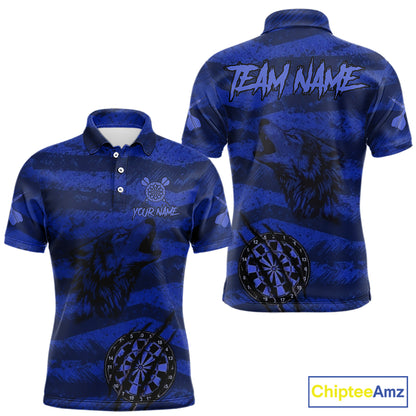 Custom Blue Grunge Wolf Torn Dartboard Men Darts Polo Shirt Wolf Dart League Jerseys NYN2168