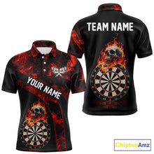 Load image into Gallery viewer, Custom Black &amp; Red Flaming Skull Darts Polo Shirt For Men Skull Dart League Jerseys NYN2169