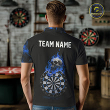 Load image into Gallery viewer, Custom Black &amp; Blue Flaming Skull Darts Polo Shirt For Men Skull Dart League Jerseys NYN2171