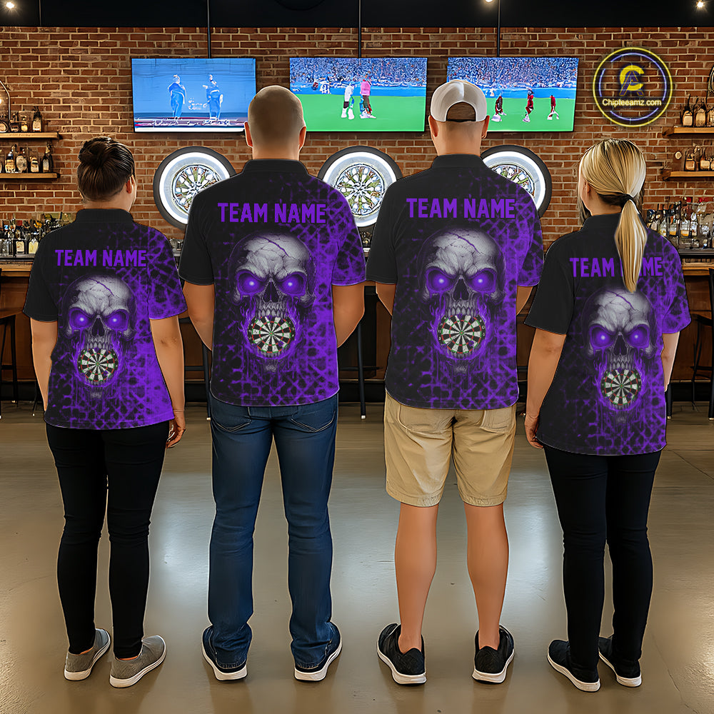 Custom Purple Dripping Skull Darts Polo Shirt For Women Fire Flame Skull Dart League Jerseys NYN2174